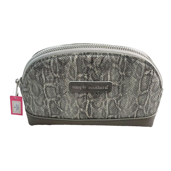 Simply Southern Handbags - Simply Southern Makeup Women's 8" Gray Snakeskin Print Cosmetic Travel Bag NEW